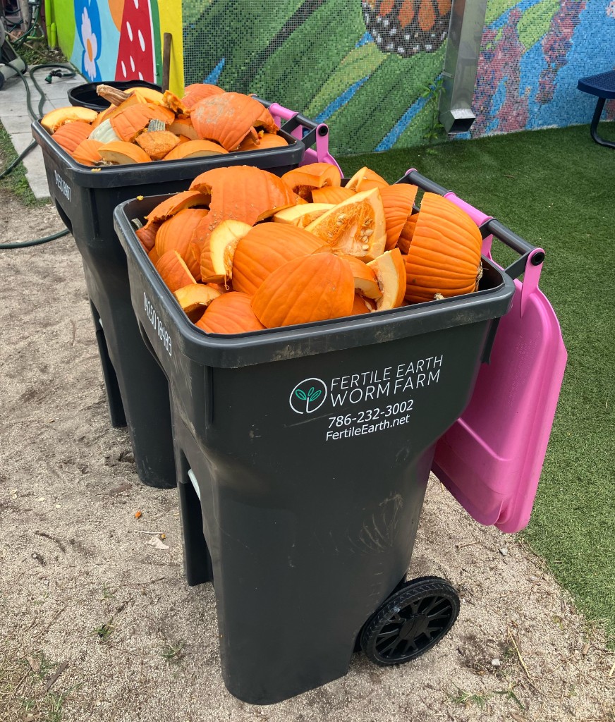 Fertile Earth composting toters used as part of the composting pilot program with Miami-Dade County Public Schools.